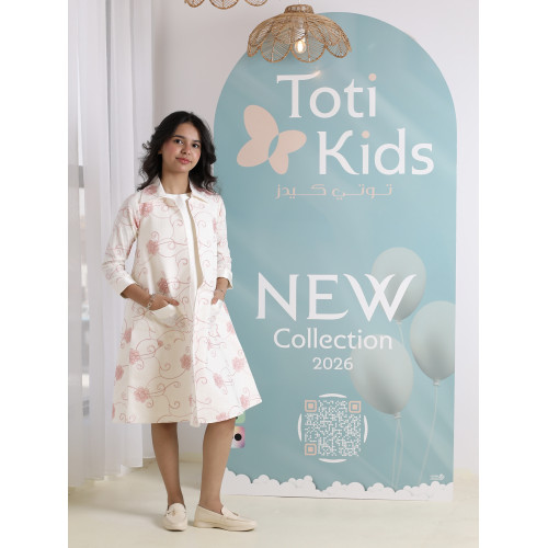 طقم فستان وجاكيت بناتي بجيوب | تصميم مورد فاخر للمناسبات - 1046 طقم فستان وجاكيت بناتي بجيوب | تصميم مورد فاخر للمناسبات - 1046