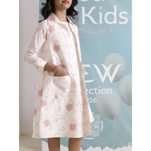 طقم فستان وجاكيت بناتي بجيوب | تصميم مورد فاخر للمناسبات - 1046 طقم فستان وجاكيت بناتي بجيوب | تصميم مورد فاخر للمناسبات - 1046