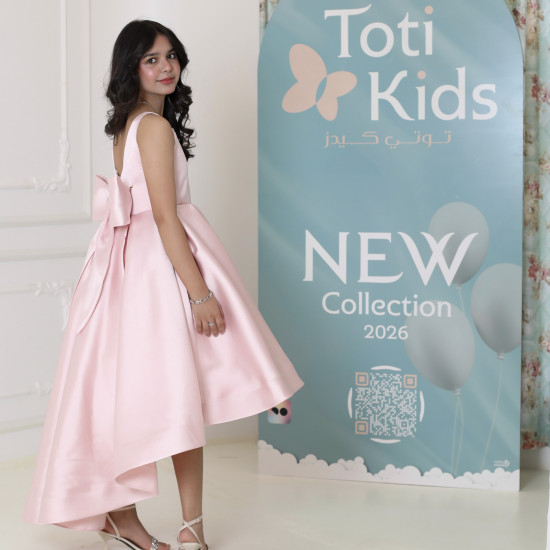 فستان بناتي بلونين هاي لو | تصميم بفيونكة خلفية ضخمة - M3764