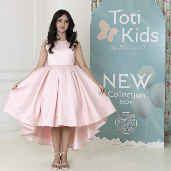 فستان بناتي بلونين هاي لو | تصميم بفيونكة خلفية ضخمة - M3764