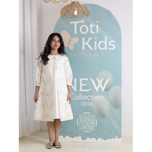 طقم فستان وجاكيت بناتي بجيوب | تصميم مورد فاخر للمناسبات - 1111 طقم فستان وجاكيت بناتي بجيوب | تصميم مورد فاخر للمناسبات - 1111