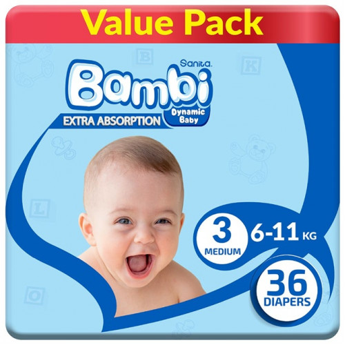 بامبي مقاس (3) عبوة اقتصادية 36 حفاضة