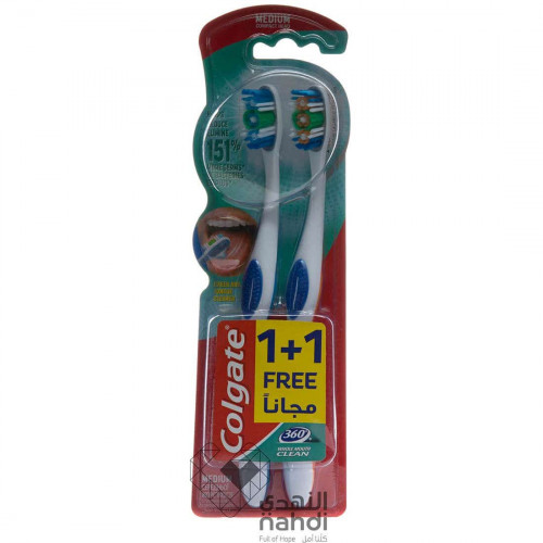كولجيت فرشاة اسنان 360 متوسطة النعومة قطعتان كولجيت فرشاة اسنان 360 متوسطة النعومة قطعتان