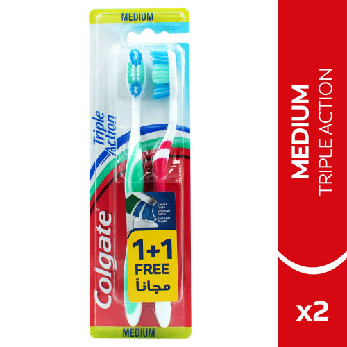 كولجيت فرشاة اسنان تربل اكشن متوسطة النعومة قطعتان كولجيت فرشاة اسنان تربل اكشن متوسطة النعومة قطعتان