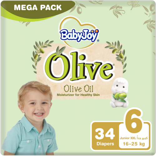 بيبي جوي زيتون مقاس (6) ميجا +16 كجم 34حفاضة