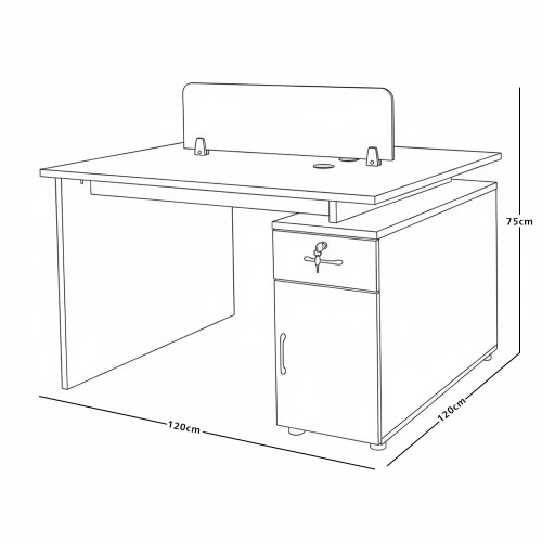 مكتب مزدوج خشبي مع وحدات تخزين بني
