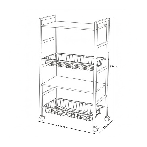 وحدة رفوف متحركة معدنية 4 أدوار أسود