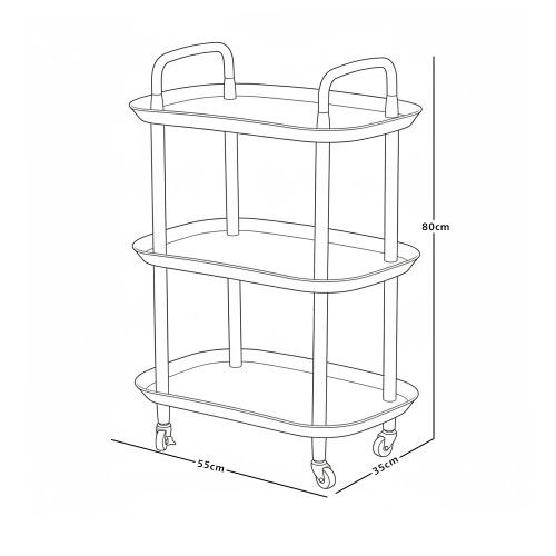 عربة تقديم متحركة 3 أدوار أسود
