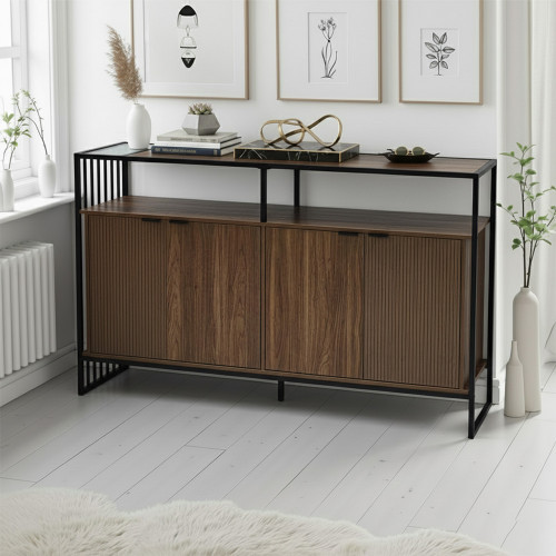 دولاب بوفيه عصري خشب بإطار معدني بني