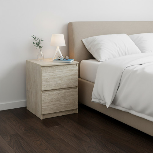 طاولة سرير جانبية خشبية بيج 48 سم