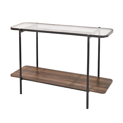 مدخل استقبال خشب مع سطح زجاجي بني