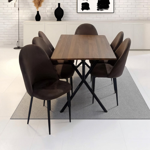 طاولة طعام خشب مع أرجل معدنية 6 كرسي بني