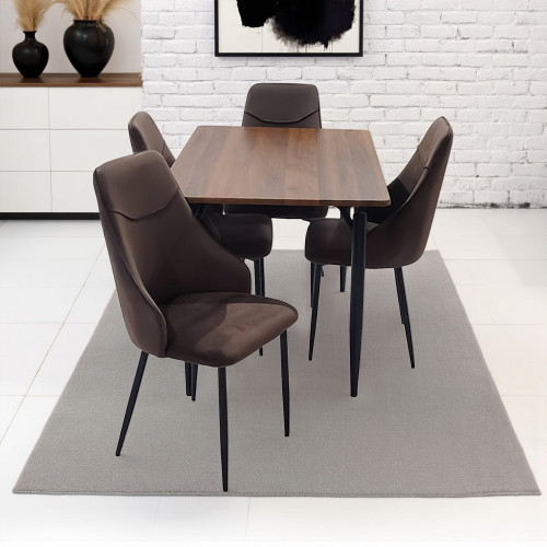 طاولة طعام خشب مع أرجل معدنية 4 كرسي بني