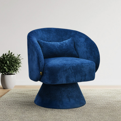 كرسي مفرد دوار فاخر قماشي أزرق  كرسي مفرد دوار فاخر قماشي أزرق