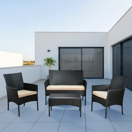 جلسة خارجية 4 مقاعد و طاولة بسطح زجاجي جلسة خارجية 4 مقاعد و طاولة بسطح زجاجي