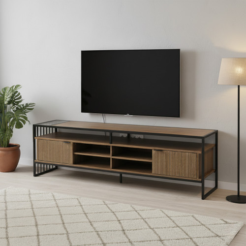 وحدة تلفاز خشب عصرية بني 180 سم