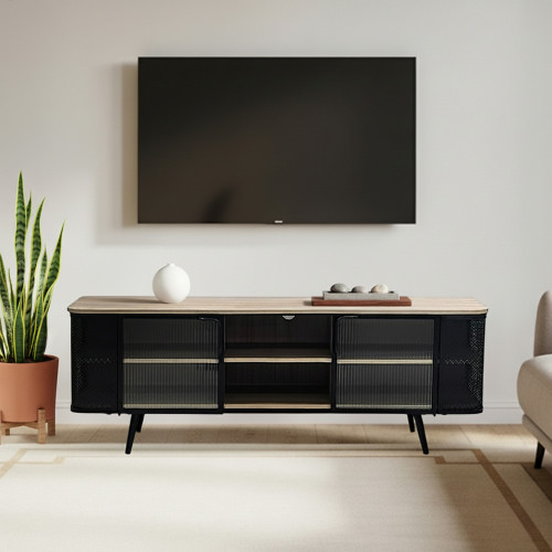 وحدة تلفاز عصرية خشب بأبواب زجاجية 160 سم 