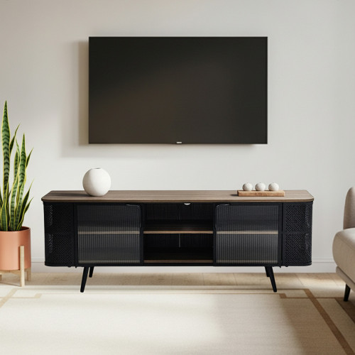 وحدة تلفاز مودرن خشب بأبواب زجاجية 160 سم 