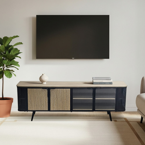 وحدة تلفاز خشب بأبواب زجاجية جانبية  172 سم