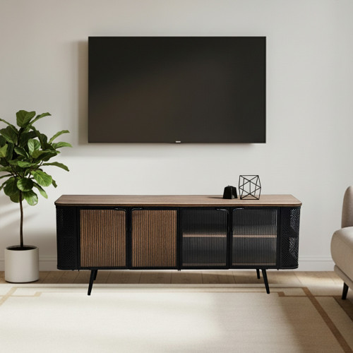 وحدة تلفاز خشب بأبواب زجاجية جانبية  172 سم