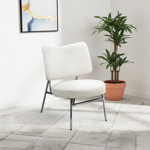 كرسي مفرد مودرن قماشي بأرجل معدنية أبيض