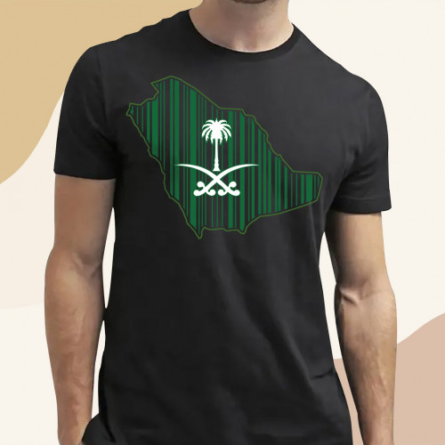 تيشيرت باركود خريطة السعودية شعار ابيض تيشيرت باركود خريطة السعودية شعار ابيض