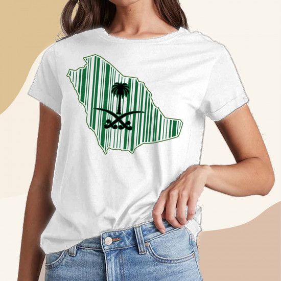 تيشيرت باركود خريطة السعودية شعار ابيض