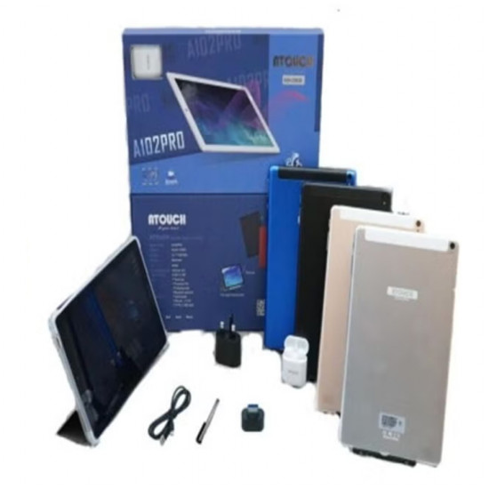 كمبيوتر لوحي A102 Pro يعمل بنظام Android - 6 جيجابايت 256 جيجابايت مع لوحة مفاتيح وسماعات AirPods اللون اسود