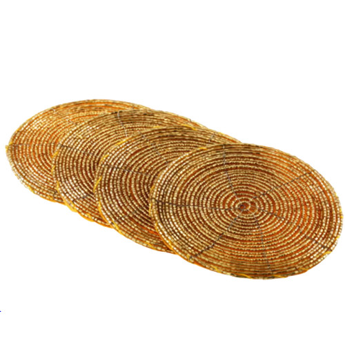 طقم قواعد أكواب مطرز ولامع بتصميم دائري من 4 قطع ذهبي 4 x 10سم طقم قواعد أكواب مطرز ولامع بتصميم دائري من 4 قطع ذهبي 4 x 10سم