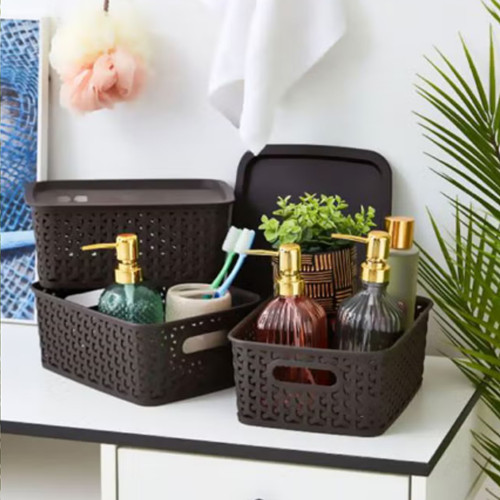 سلال مع أغطية من 3 صناديق بني 25x20x10سم سلال مع أغطية من 3 صناديق بني 25x20x10سم