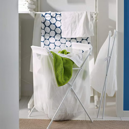 سلة غسيل مع حامل من الستانلس ستيل أبيض 41x43x64سم سلة غسيل مع حامل من الستانلس ستيل أبيض 41x43x64سم