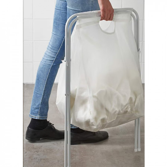 سلة غسيل مع حامل من الستانلس ستيل أبيض 41x43x64سم سلة غسيل مع حامل من الستانلس ستيل أبيض 41x43x64سم