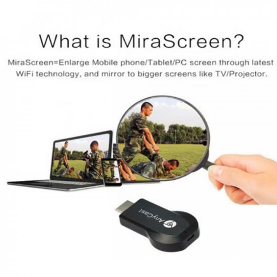 محول M2 بلس متوافق مع التلفزيون بدقة 1080 بكسل ومنفذ HDMI ويعمل بتقنية آيربلاي من إني كاست أسود