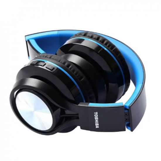 سماعات رأس لاسلكية قابلة للطي بتصميمٍ فوق الأذن مع ميكروفون الأسود / الأزرق سماعات رأس لاسلكية قابلة للطي بتصميمٍ فوق الأذن مع ميكروفون الأسود / الأزرق