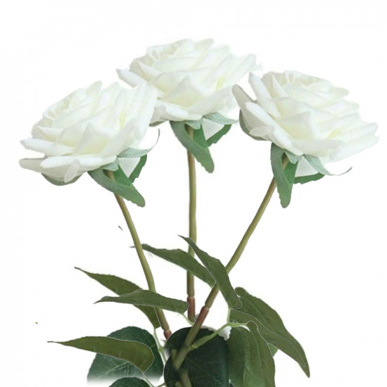 زهور صناعية للتزيين أبيض/أخضر 12 سم 3 حبات