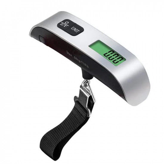 ميزان رقمي محمول لوزن الأمتعة بشاشة LCD أسود/فضي