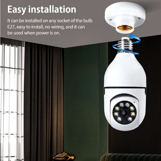 كاميرا واي فاي لاسلكية 360 درجة بقاعدة لمبة E27 مزودة برؤية ليلية