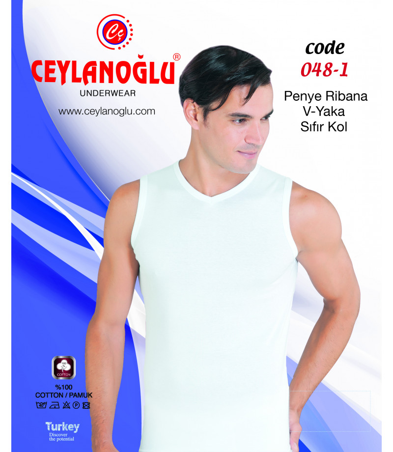 شد 6 حبة فنايل كات رقبة V  قطن 100% ماركة جيلان التركية كود 048