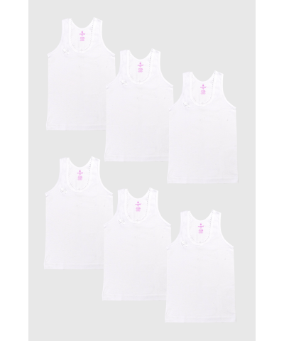 شد 6 حبة فنايل علاقي بناتي مع تطريز خفيف على الرقبة قطن 100% صناعة تركية ماركة جيلان كود 326