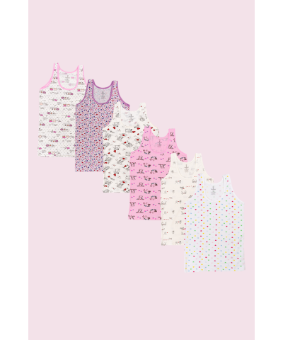 شد 6 حبة فنايل علاقي بناتي ملون الوان مختلفة صناعة تركية ماركة جيلان قطن 95% كود 348