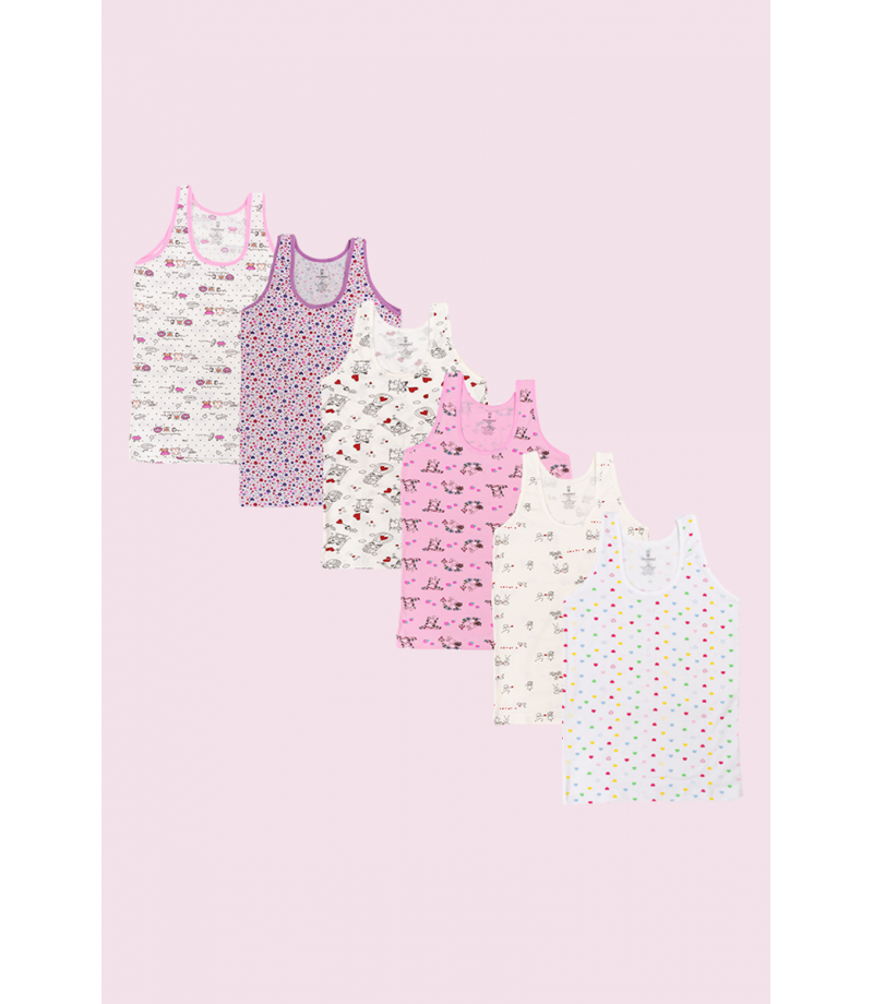 شد 6 حبة فنايل علاقي بناتي ملون الوان مختلفة صناعة تركية ماركة جيلان قطن 95% كود 348