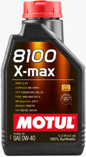 زيت موتول Motul 8100 X-MAX SAE 0W-40 – زيت محرك تخليقي بالكامل عالي الأداء 1 لتر زيت موتول Motul 8100 X-MAX SAE 0W-40 – زيت محرك تخليقي بالكامل عالي الأداء 1 لتر