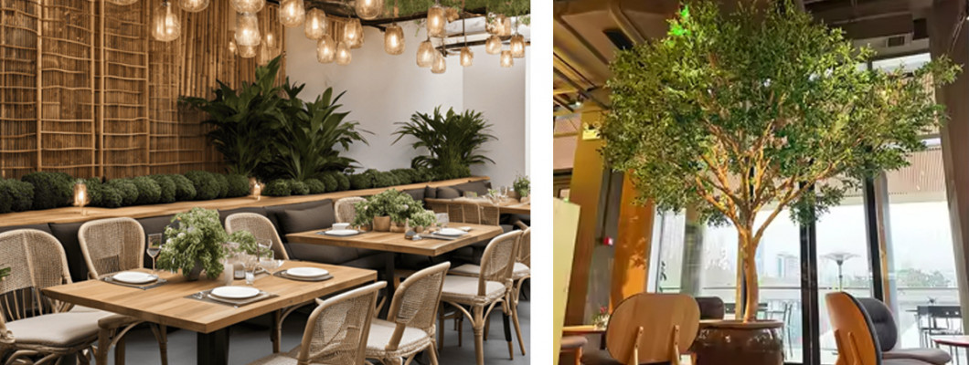 أفضل 7 استخدامات مبتكرة للنباتات الصناعية في تصميم المطاعم والكافيهات