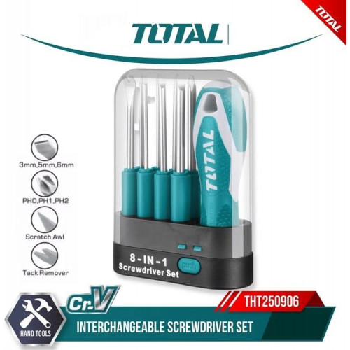 طقم مفكات ﻣﺗﻌﺩﺩ الرﺅﻭﺱ قابل للتبديل توتال