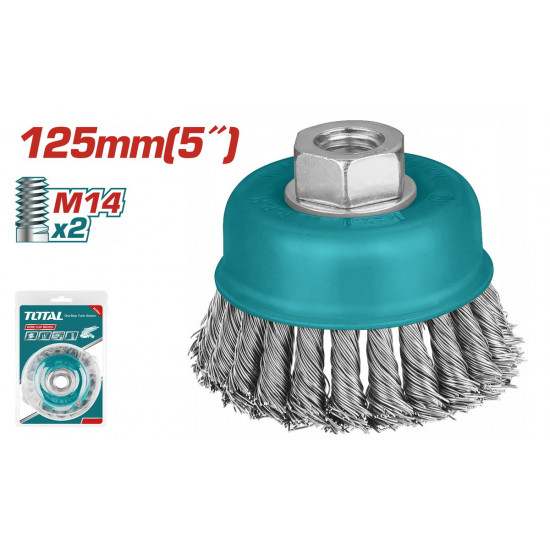 فرشاة جلخ حديد خشنة كوب قياس 125 مم سلك 0.5 مم توتال فرشاة جلخ حديد خشنة كوب قياس 125 مم سلك 0.5 مم توتال