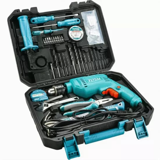 مثقاب 13 ملم 680 وات مع مجموعة أدوات مكونة من 115 قطعة توتال مثقاب 13 ملم 680 وات مع مجموعة أدوات مكونة من 115 قطعة توتال