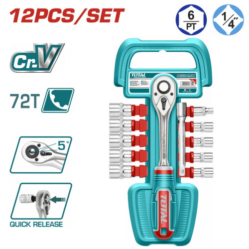 طقم حبوب مع يد اتوماتيك 1/4" 12PCS/SET توتال طقم حبوب مع يد اتوماتيك 1/4" 12PCS/SET توتال