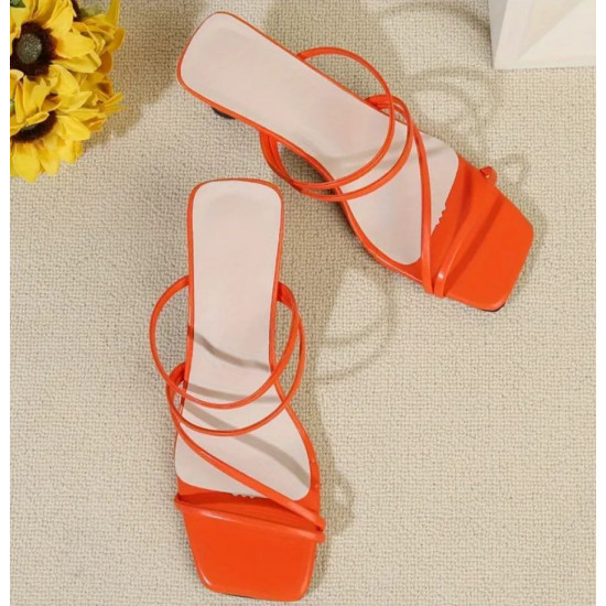 حذاء نسائي صيفي كاجوال بالكعب مدبب بالوان الاورنج 
