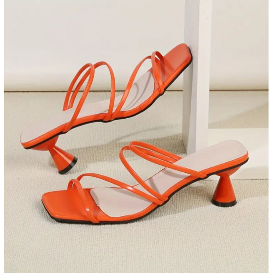 حذاء نسائي صيفي كاجوال بالكعب مدبب بالوان الاورنج 