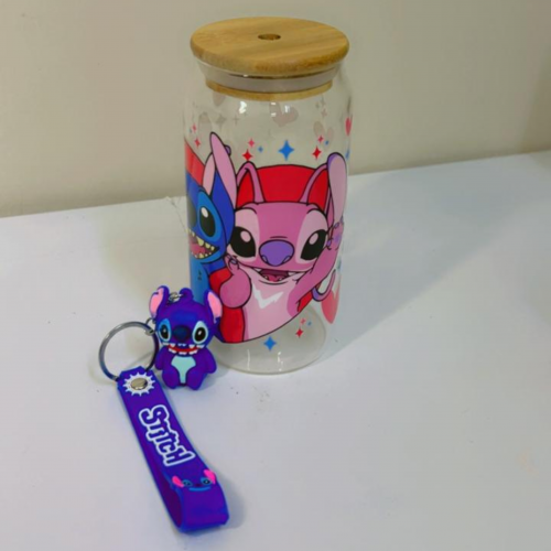 كوب Stitch مشروب بارده مع غطاء وقش 16 أونصة